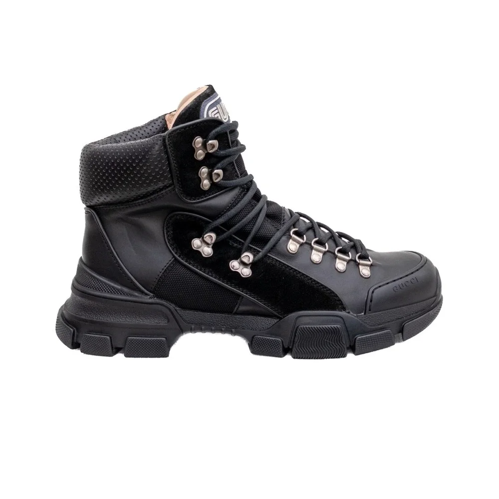 Gucci Flashtrek Black Leather High Top Hiking Boots‎ Mens Size UK 7 US 8 Chunky